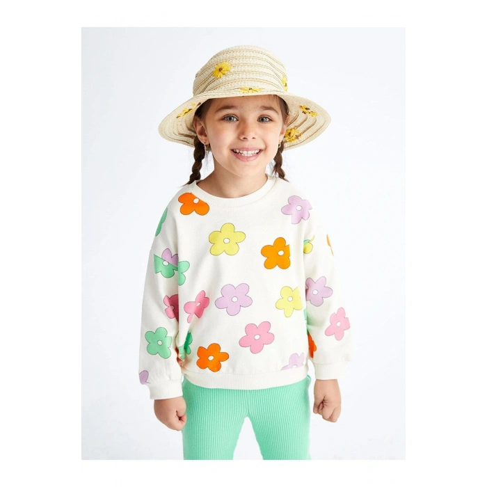 LCW baby Bisiklet Yaka Uzun Kollu Baskılı Kız Bebek Sweatshirt ve Tayt 2li Takım