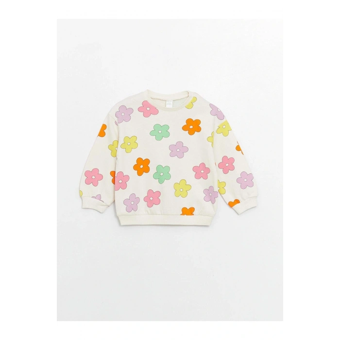 LCW baby Bisiklet Yaka Uzun Kollu Baskılı Kız Bebek Sweatshirt ve Tayt 2li Takım