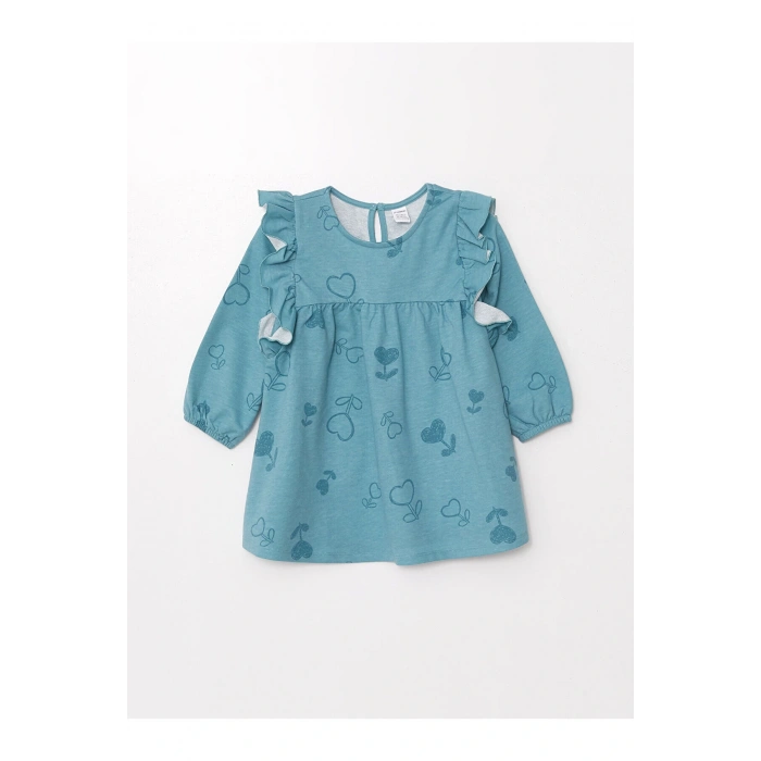 LCW Bisiklet Yaka Uzun Kollu Baskılı Kız Bebek Elbise