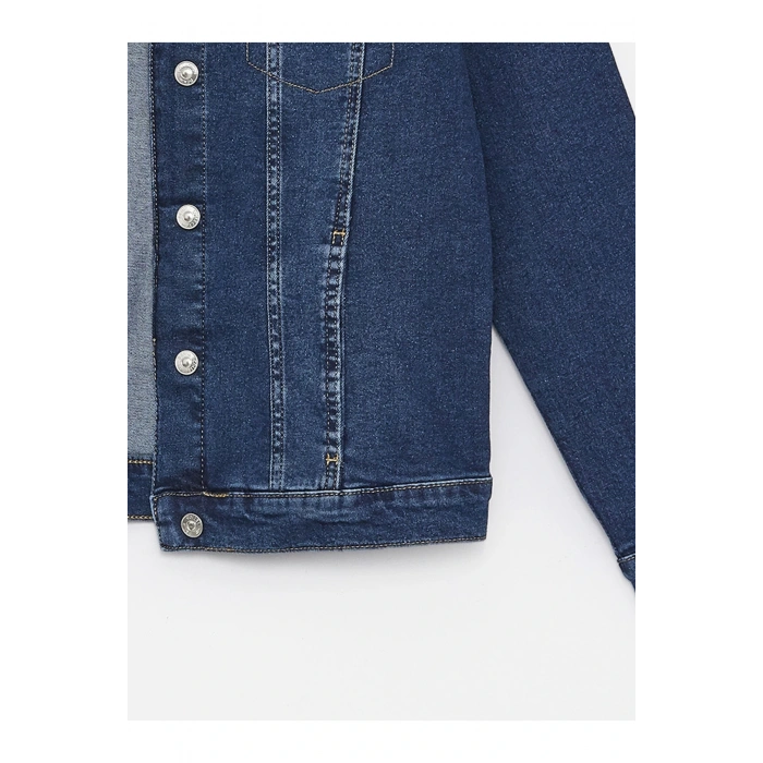 Gömlek Yaka Düz Uzun Kollu Kadın Jean Ceket