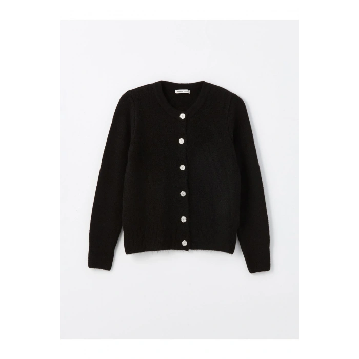 Bisiklet Yaka Düz Uzun Kollu Kadın Triko Hırka