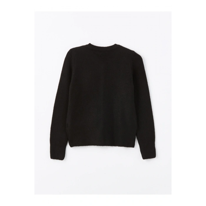 Bisiklet Yaka Düz Uzun Kollu Kadın Triko Hırka