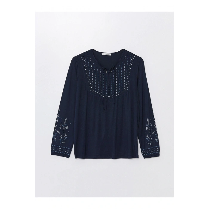 LCW Bisiklet Yaka Desenli Uzun Kollu Kadın Bluz