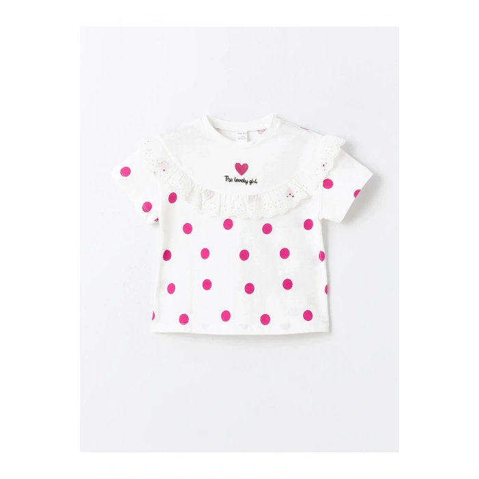 Bisiklet Yaka Baskılı Kısa Kollu Kız Bebek Tişört