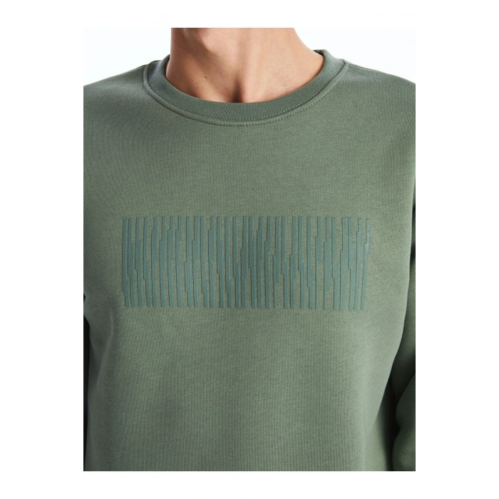 Lcwk Bisiklet Yaka Uzun Kollu Baskılı Erkek Kalın Sweatshirt