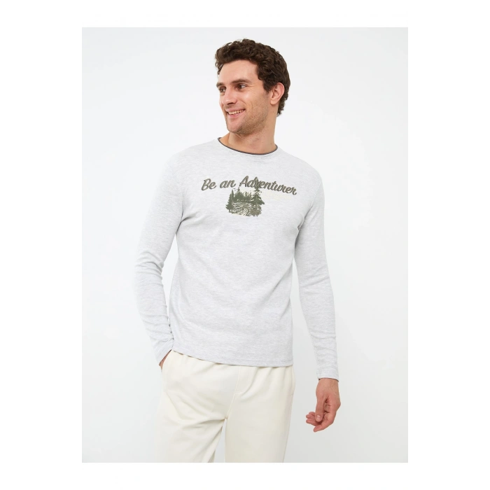 Bisiklet Yaka Uzun Kollu Baskılı Erkek Sweatshirt