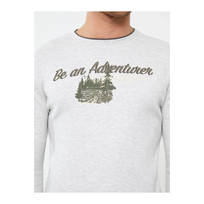 Bisiklet Yaka Uzun Kollu Baskılı Erkek Sweatshirt