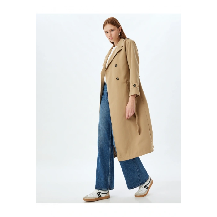 Kuşak Detaylı Kruvaze Düğmeli Trençkot