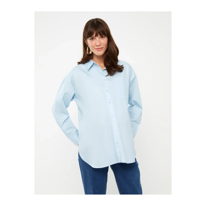 Düz Uzun Kollu Poplin Hamile Gömlek