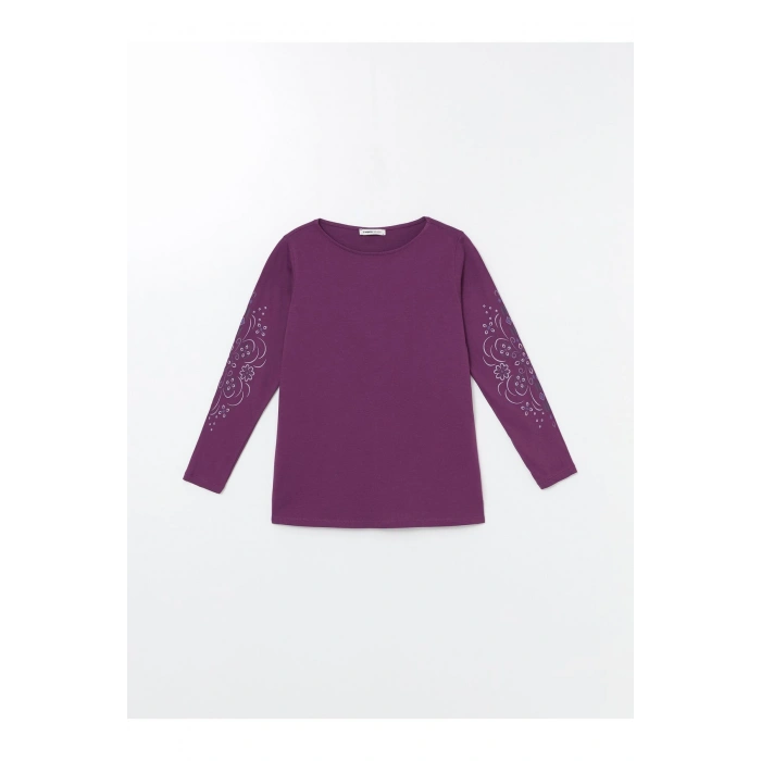 Bisiklet Yaka Desenli Uzun Kollu Kadın Bluz