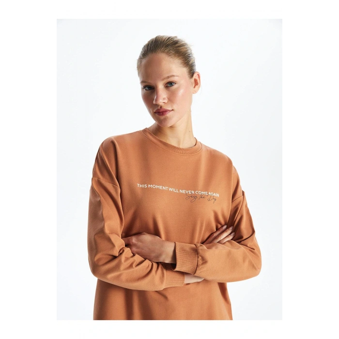LCW Modest Bisiklet Yaka Baskılı Kadın Sweatshirt Tunik
