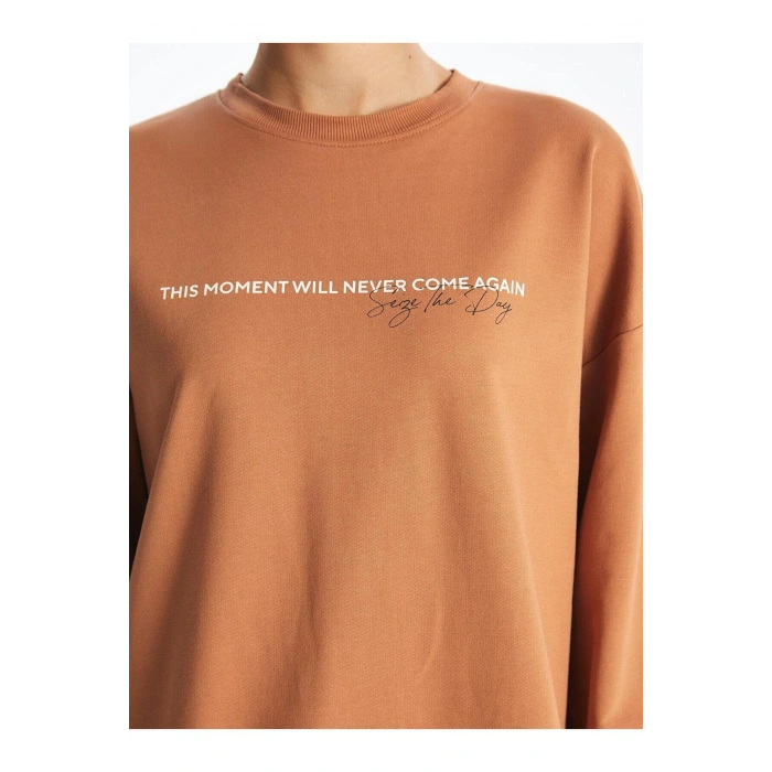 LCW Modest Bisiklet Yaka Baskılı Kadın Sweatshirt Tunik