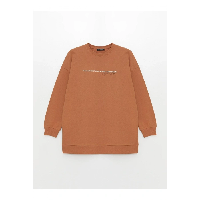 LCW Modest Bisiklet Yaka Baskılı Kadın Sweatshirt Tunik