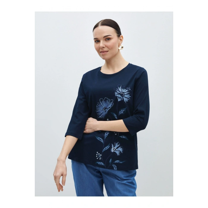 Bisiklet Yaka Çiçekli Kadın Bluz