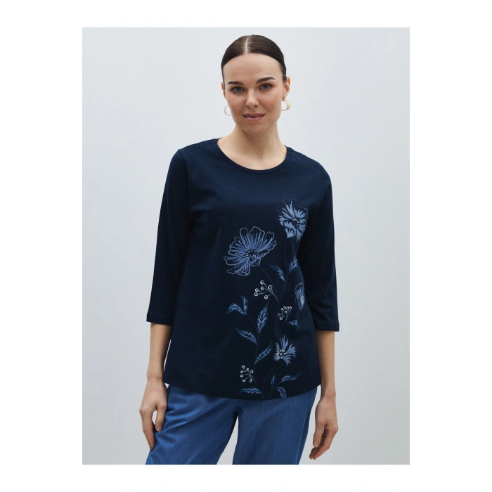 Bisiklet Yaka Çiçekli Kadın Bluz