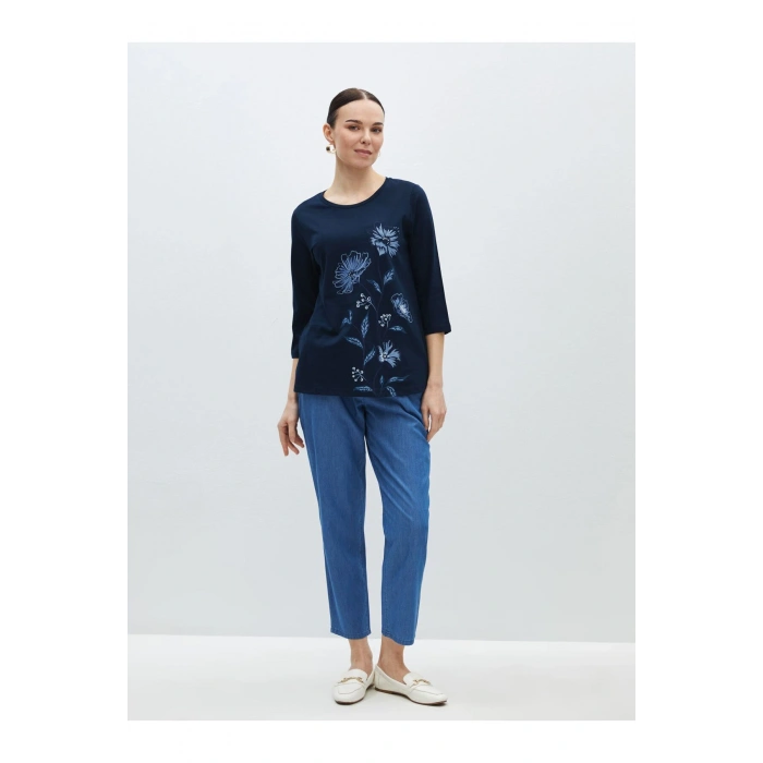 Bisiklet Yaka Çiçekli Kadın Bluz