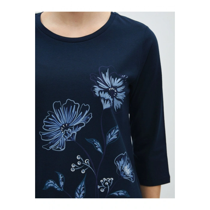 Bisiklet Yaka Çiçekli Kadın Bluz