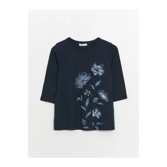 Bisiklet Yaka Çiçekli Kadın Bluz