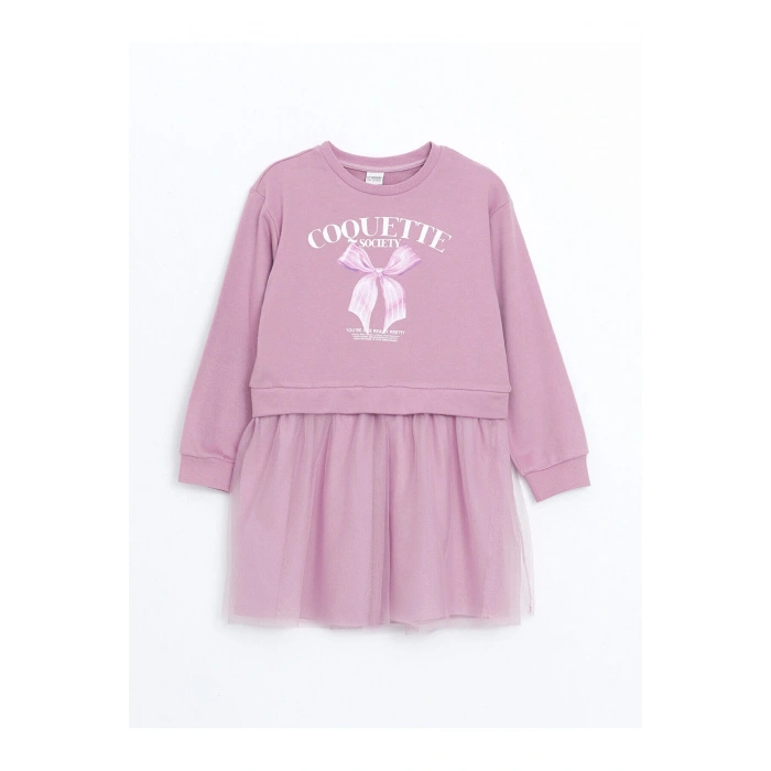 Lcwk Bisiklet Yaka Baskılı Kız Çocuk Elbise