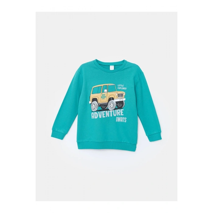 Lcw Kids Turkuaz Bisiklet Uzun Kollu Baskılı Erkek Bebek Sweatshirt Ve Eşofman Alt 2li Takım
