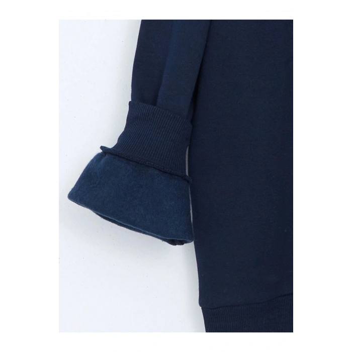 Xsıde Lacivert Bisiklet Yaka Baskılı Kadın Kalın Sweatshirt