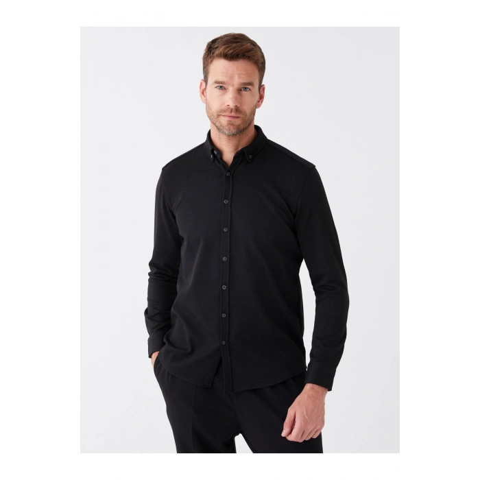 Slim Fit Uzun Kollu Armürlü Erkek Gömlek