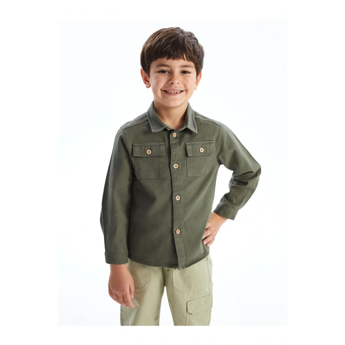 Haki Uzun Kollu Basic Erkek Çocuk Gömlek