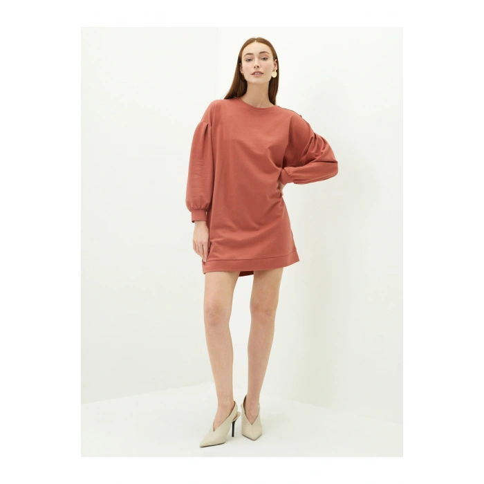 Bisiklet Yaka Düz Uzun Kollu Kadın Elbise