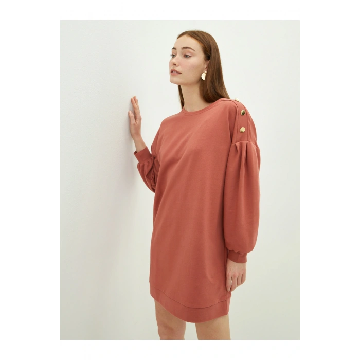 Bisiklet Yaka Düz Uzun Kollu Kadın Elbise