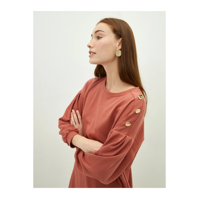 Bisiklet Yaka Düz Uzun Kollu Kadın Elbise