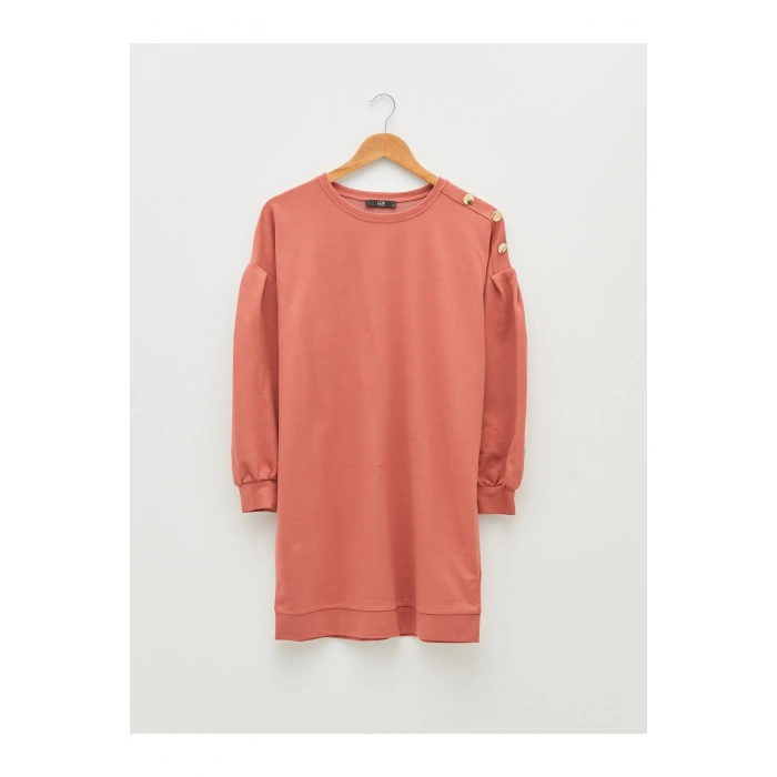 Bisiklet Yaka Düz Uzun Kollu Kadın Elbise