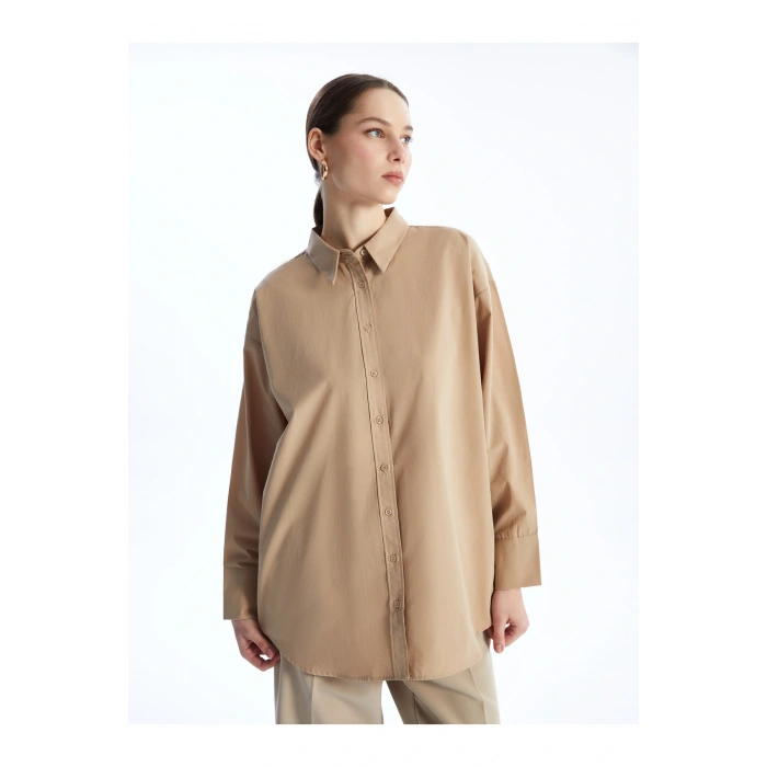 Düz Uzun Kollu Poplin Kadın Gömlek Tunik