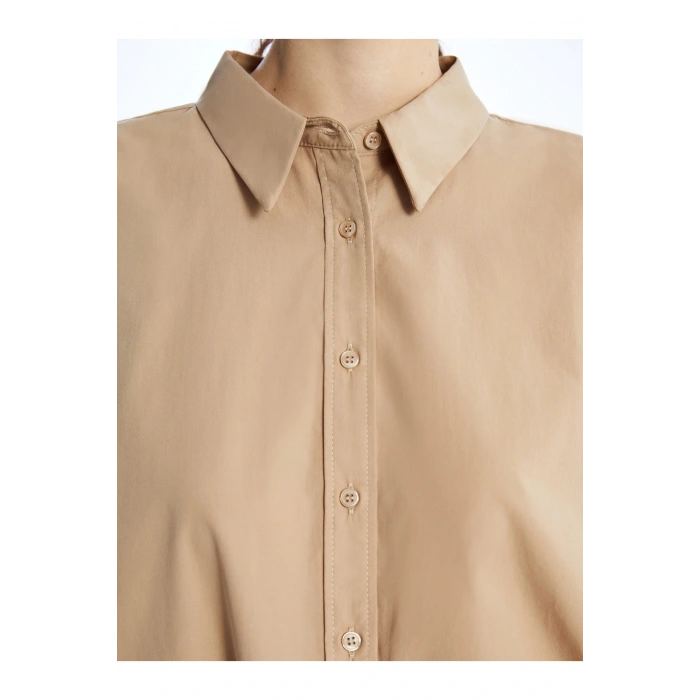 Düz Uzun Kollu Poplin Kadın Gömlek Tunik