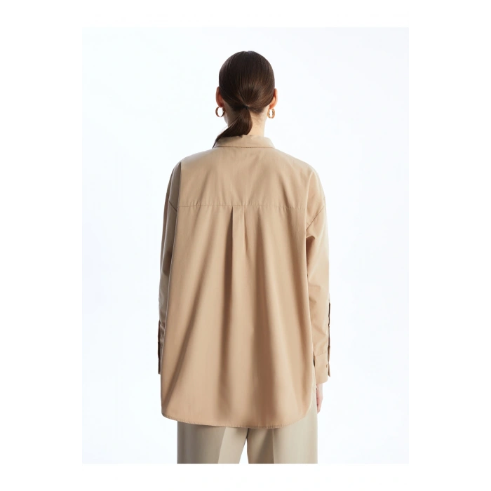 Düz Uzun Kollu Poplin Kadın Gömlek Tunik