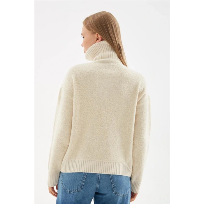 Yakası Fermuarlı Sweat Bej