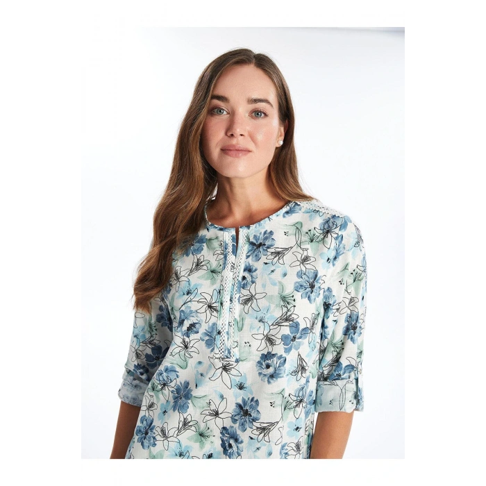 LCW Grace Kaçık Yaka Çiçekli Uzun Kollu Kadın Tunik