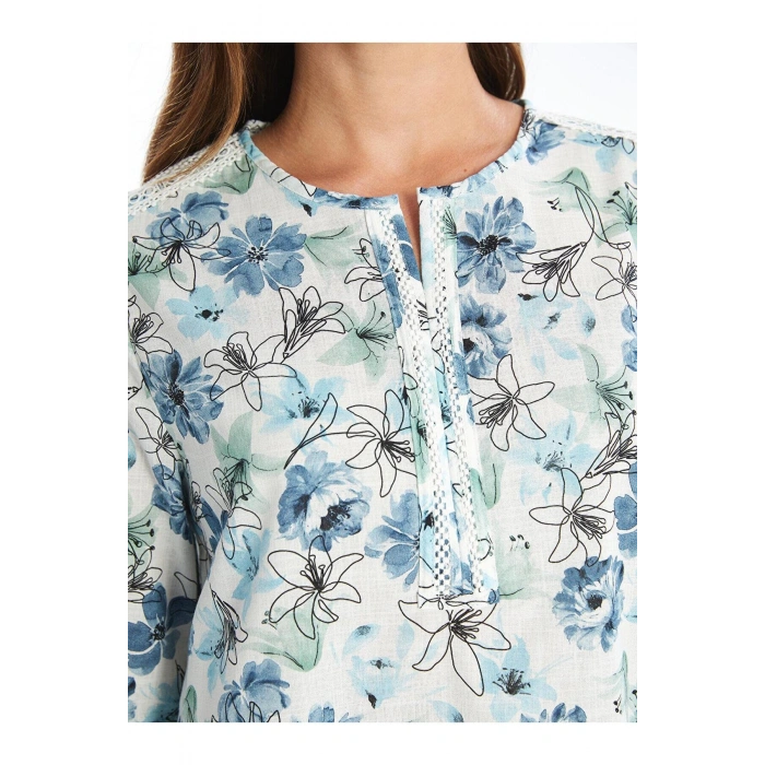 LCW Grace Kaçık Yaka Çiçekli Uzun Kollu Kadın Tunik