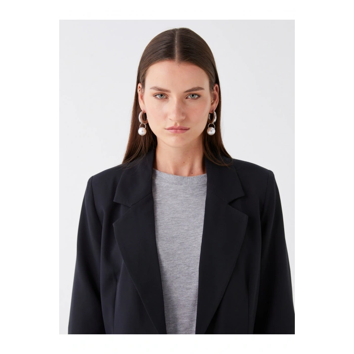 Düz Uzun Kollu Krep Kadın Blazer Ceket