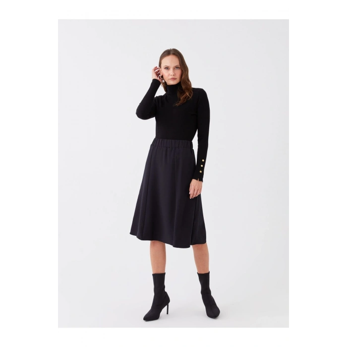 Beli Lastikli Düz A Kesim Kadın Etek