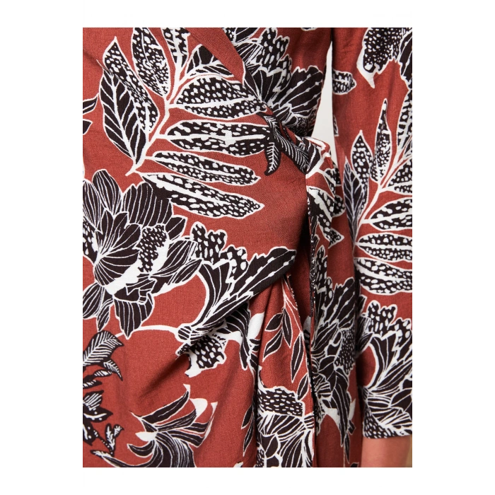 Kruvaze Yaka Desenli Uzun Kollu Kadın Elbise