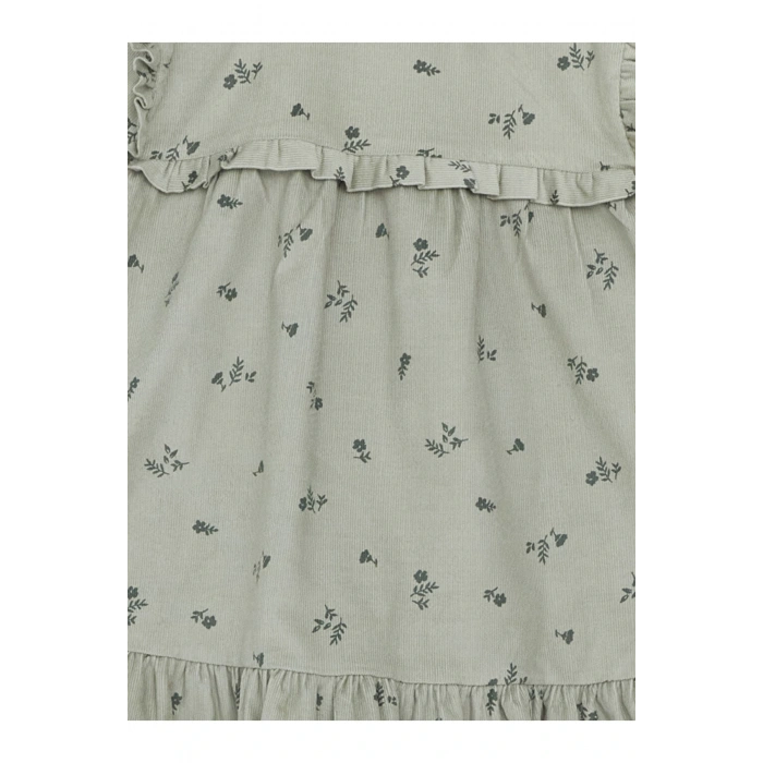 Yeşil Bisiklet Yaka Kız Bebek Çiçekli Kadife Elbise