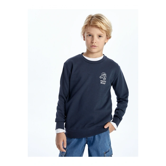 Lcw Bisiklet Yaka Baskılı Uzun Kollu Erkek Çocuk Sweatshirt