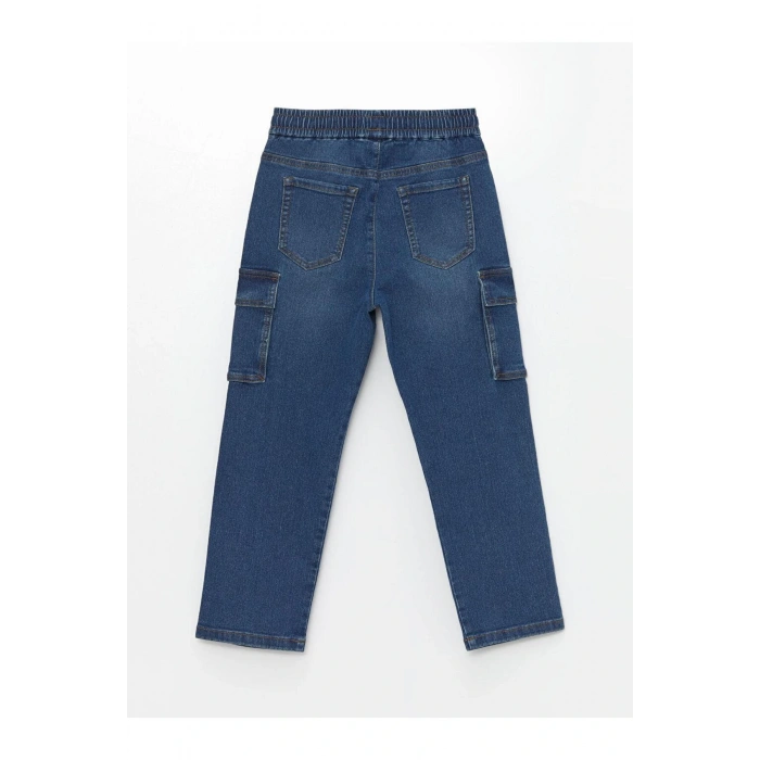 Kids İndigo Beli Lastikli Erkek Çocuk Kargo Jean Pantolon