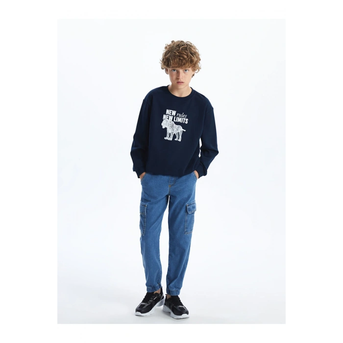 Bisiklet Yaka Erkek Çocuk Kalın Sweatshirt