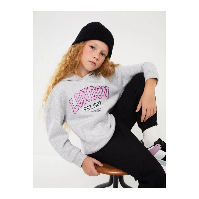 Baskılı Uzun Kollu Kız Çocuk Hoodie