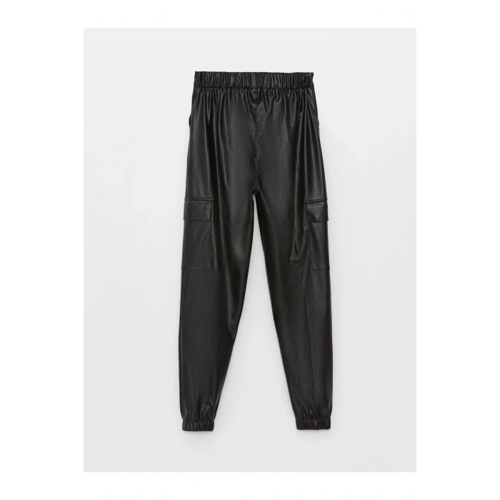 Beli Lastikli Deri Görünümlü Kız Çocuk Jogger Pantolon