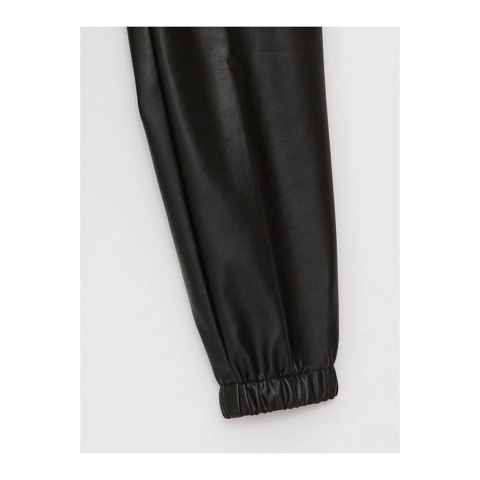 Beli Lastikli Deri Görünümlü Kız Çocuk Jogger Pantolon