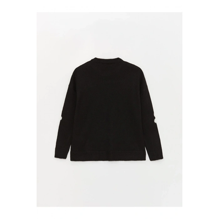 Bisiklet Yaka Çiçekli Uzun Kollu Oversize Kadın Triko Kazak