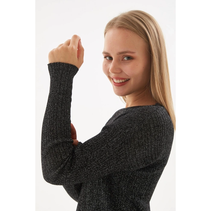 Simli Triko Bluz Siyah