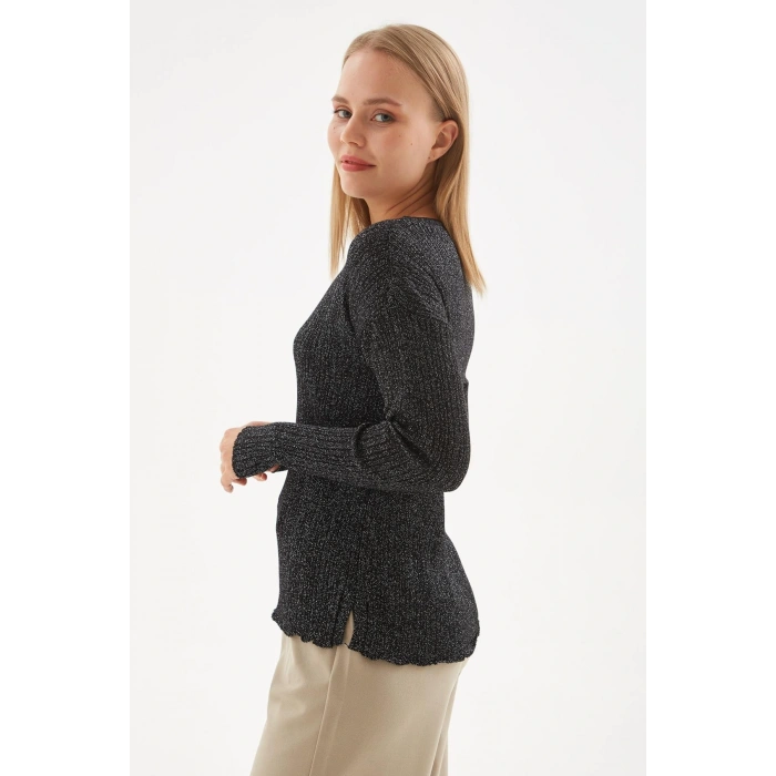 Simli Triko Bluz Siyah